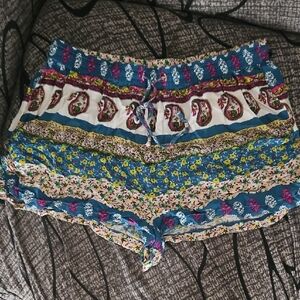 American Eagle Outfitters High Waist Blue and Pink Shorts